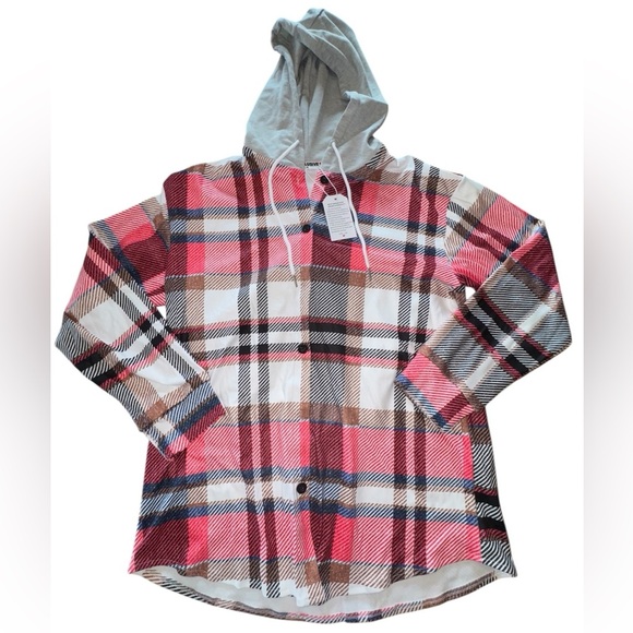 Jackets & Blazers - NWT Red Flannel Hooded Button Down Jacket L